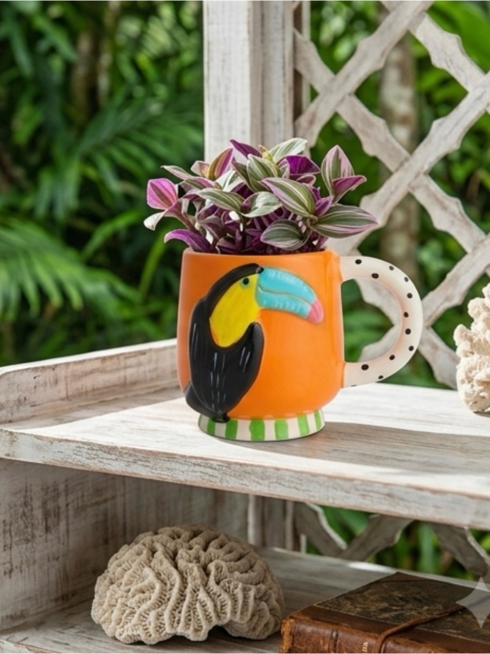 1 Orange Toucan Hand Painted Ceramic Mug New Whimsical Beach Vacation Tropical - Picture 3 of 5